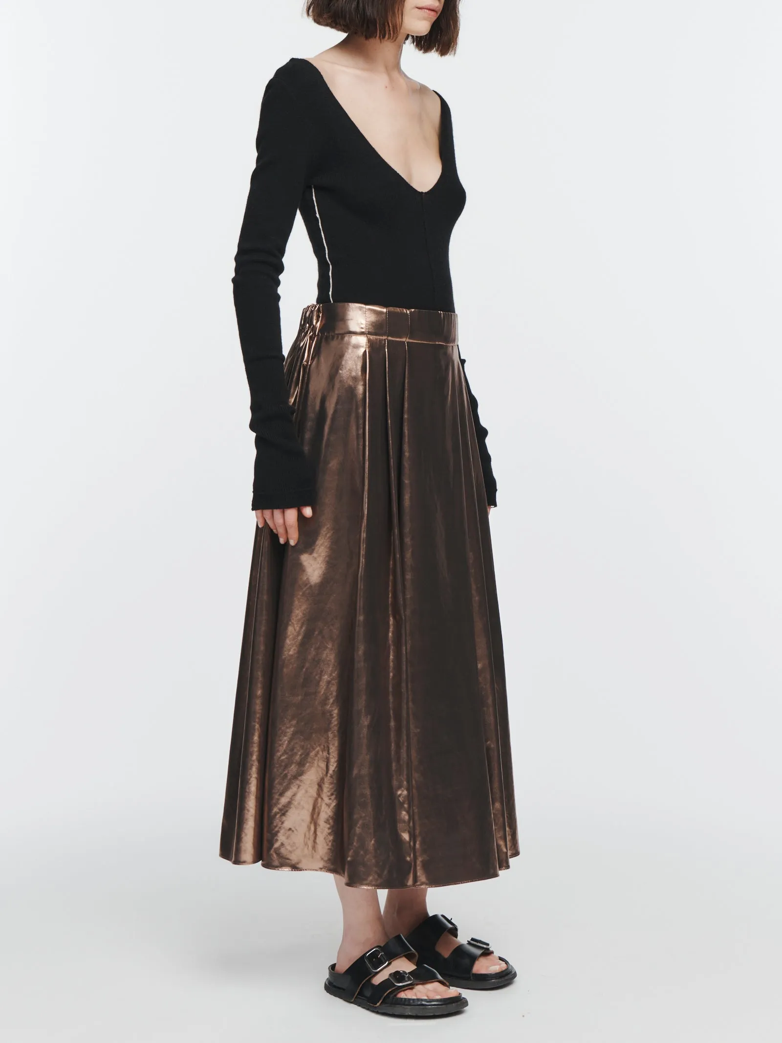 Pleat Front Full Skirt in Bronze