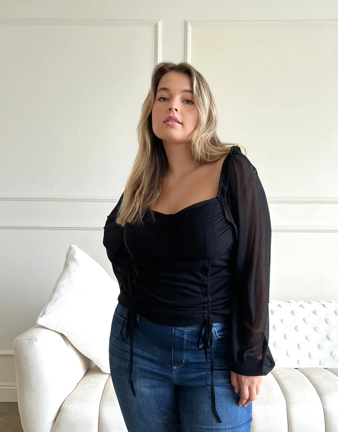 Plus Size Long Sleeve Double Ruched Top