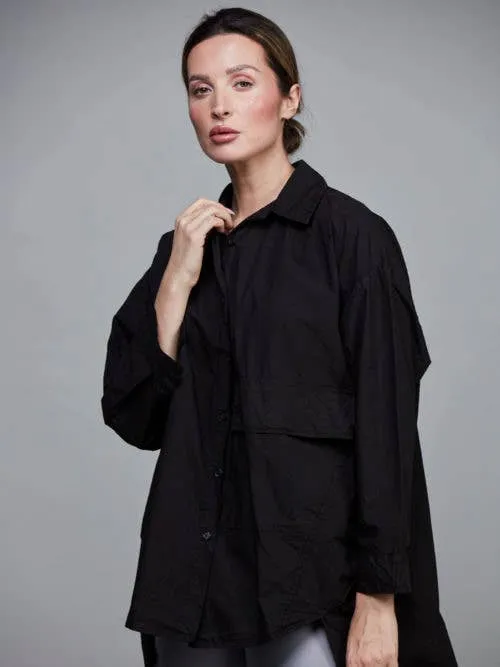 Pocket Cotton Short Shirt Black