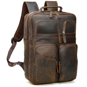 Polare 17.3 Inch Full Grain Leather Backpack for Men Multi Pockets Business Travel Laptop Rucksack