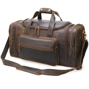 Polare 23'' Expandable to 28'' Full Grain Cowhide Leather Gym Duffle Weekender Overnight Travel Duffel Bag For Men