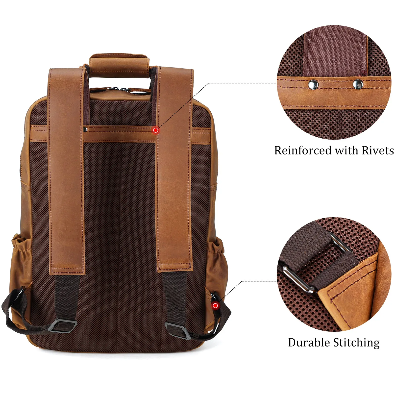 Polare Cowhide Leather Multiple Laptop Backpack Day Pack School Bag Travel Bag Satchel For Men