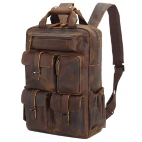 Polare Cowhide Leather Multiple Laptop Backpack Day Pack School Bag Travel Bag Satchel For Men