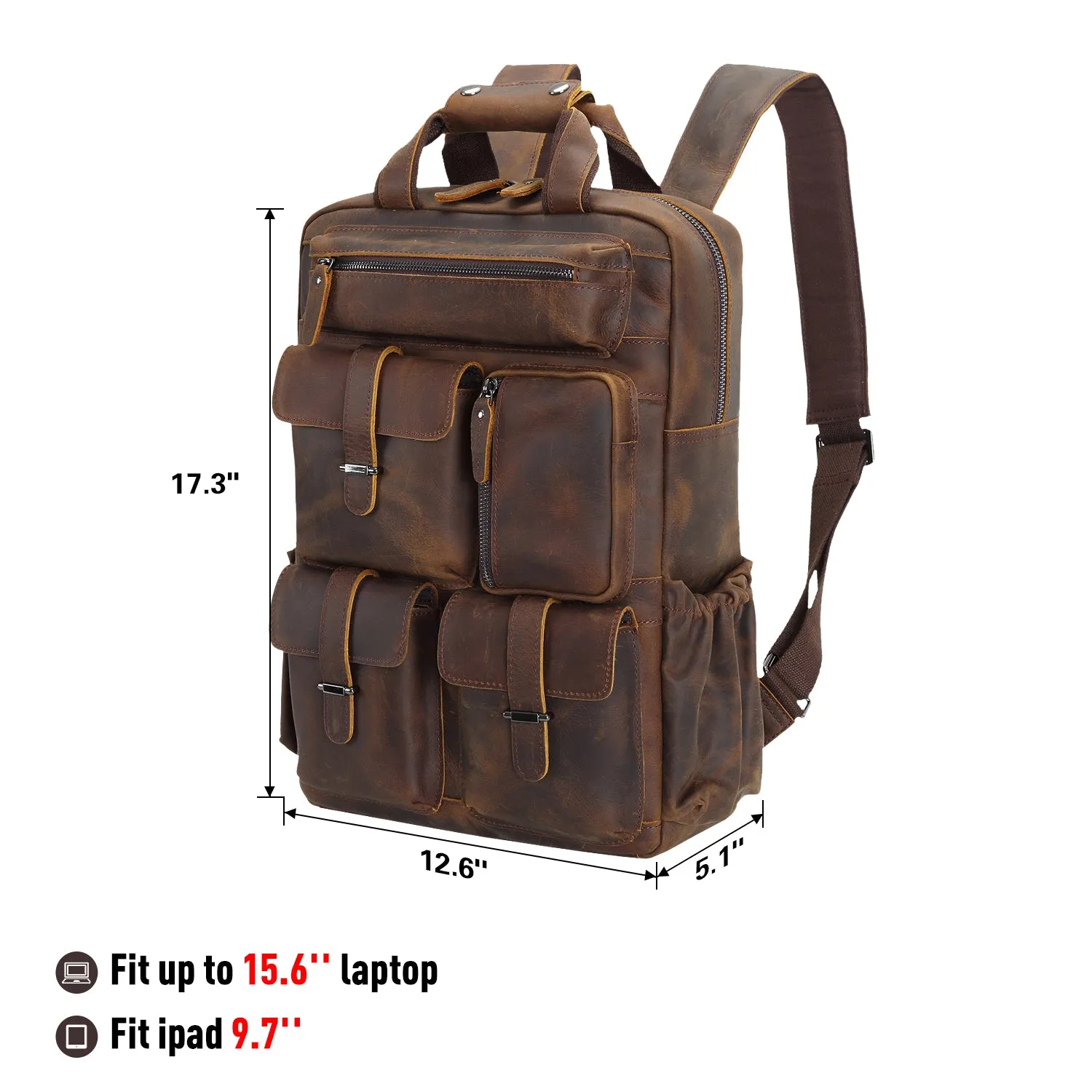 Polare Cowhide Leather Multiple Laptop Backpack Day Pack School Bag Travel Bag Satchel For Men