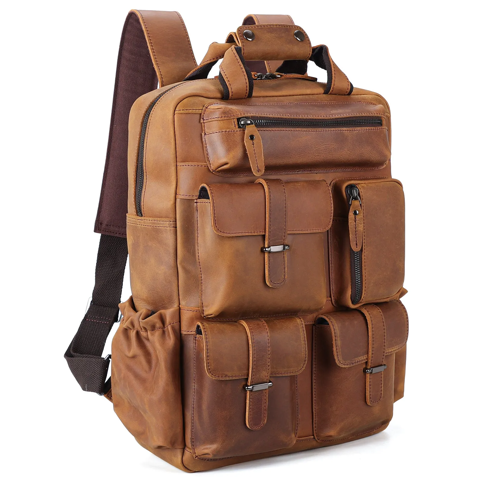 Polare Cowhide Leather Multiple Laptop Backpack Day Pack School Bag Travel Bag Satchel For Men