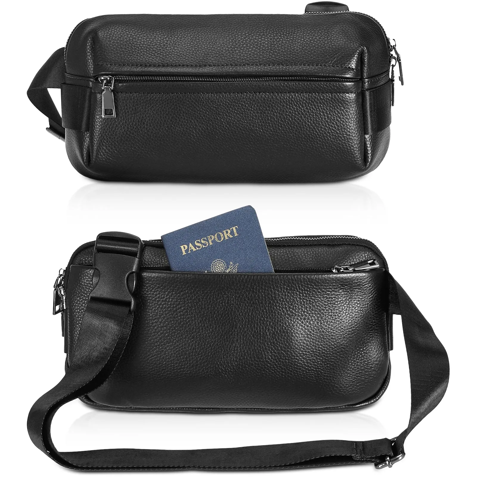 Polare Cowhide Leather Sling Bag Travel Anti Theft Chest Crossbody Shoulder Bags Waterproof Casual Fanny Pack