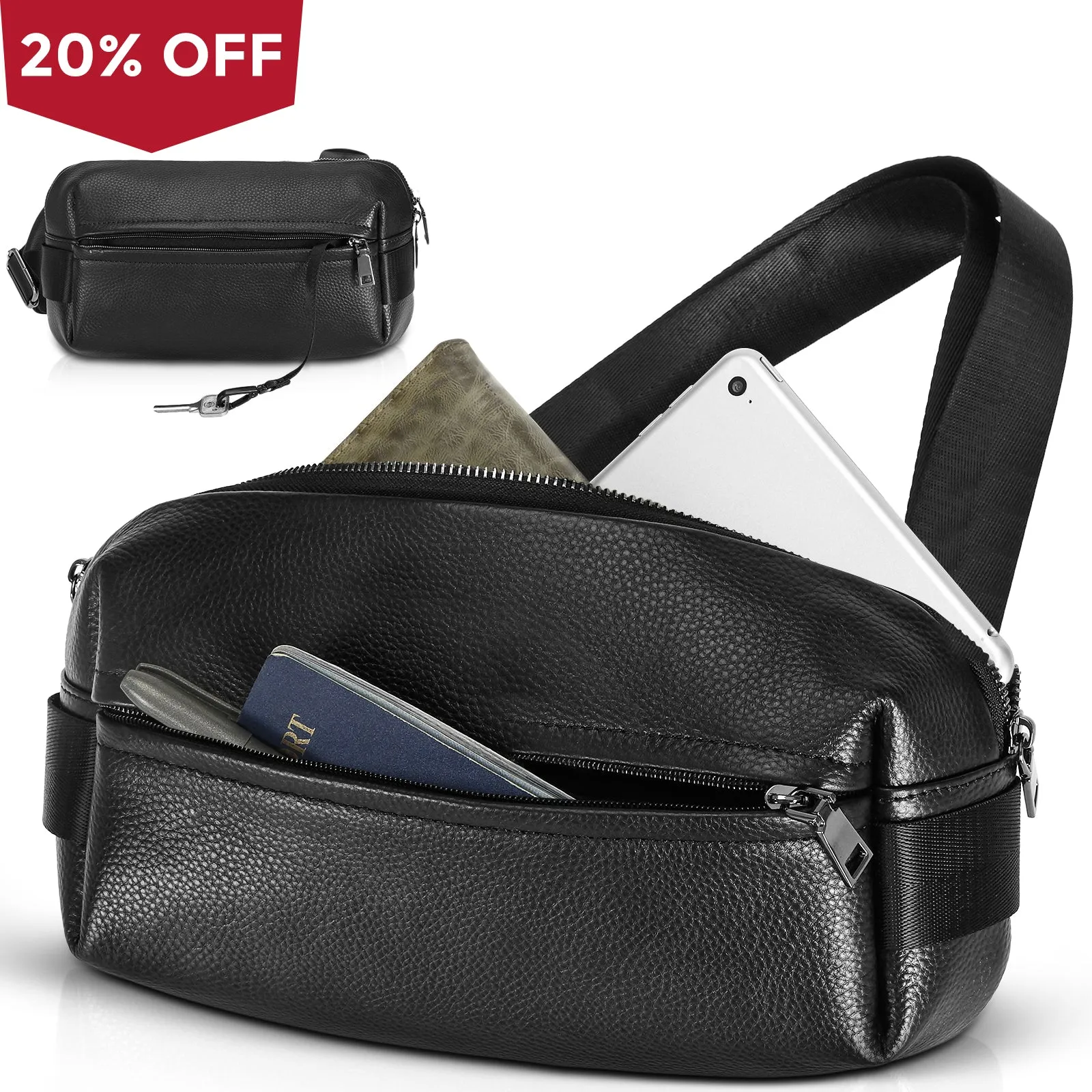 Polare Cowhide Leather Sling Bag Travel Anti Theft Chest Crossbody Shoulder Bags Waterproof Casual Fanny Pack