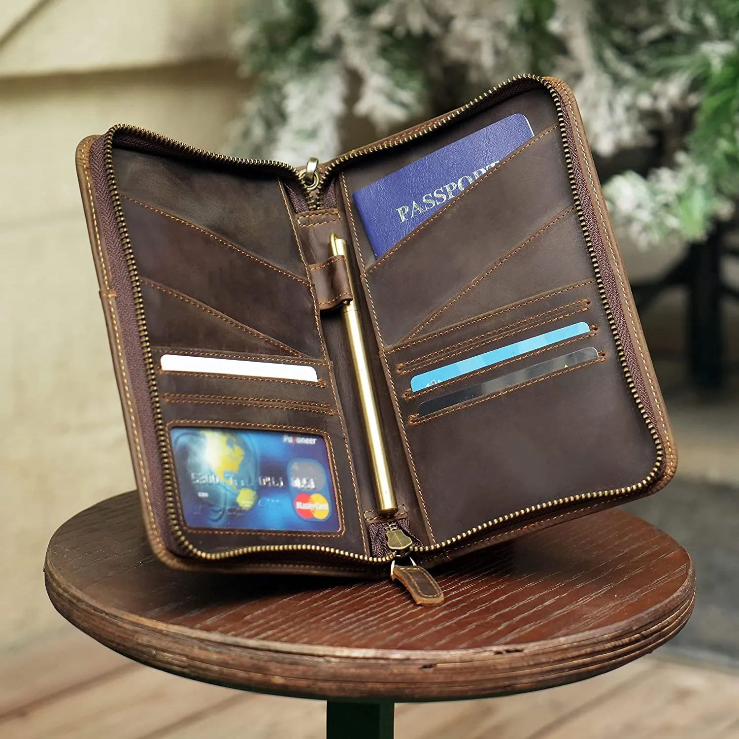 Polare Full Grain Leather Passport Holder Cover Case for Men and Women RFID Blocking Family Travel Wallet Holds 6 Passports