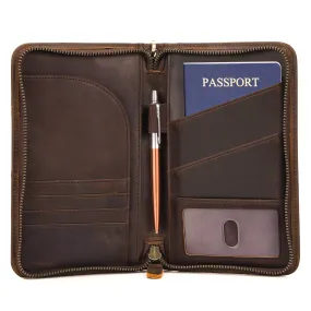 Polare Full Grain Leather Passport Holder With YKK Zipper RFID Blocking Travel Document Organizer Ticket Holder Cover Case Holds 2 Passports