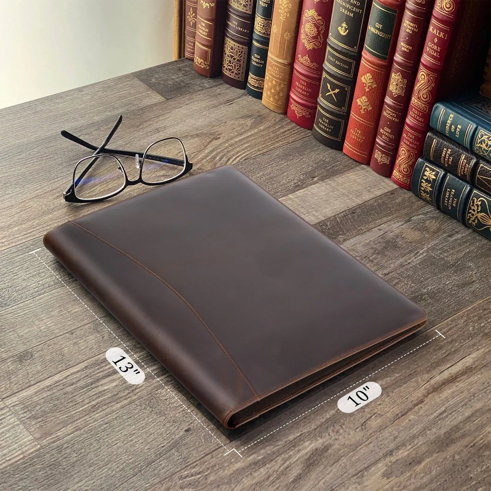 Polare Full Grain Leather Portfolio Business Padfolio Cover, Professional Legal Document Organizer Resume Folder with Writing Pad for Letter/A4 Notepad Holder