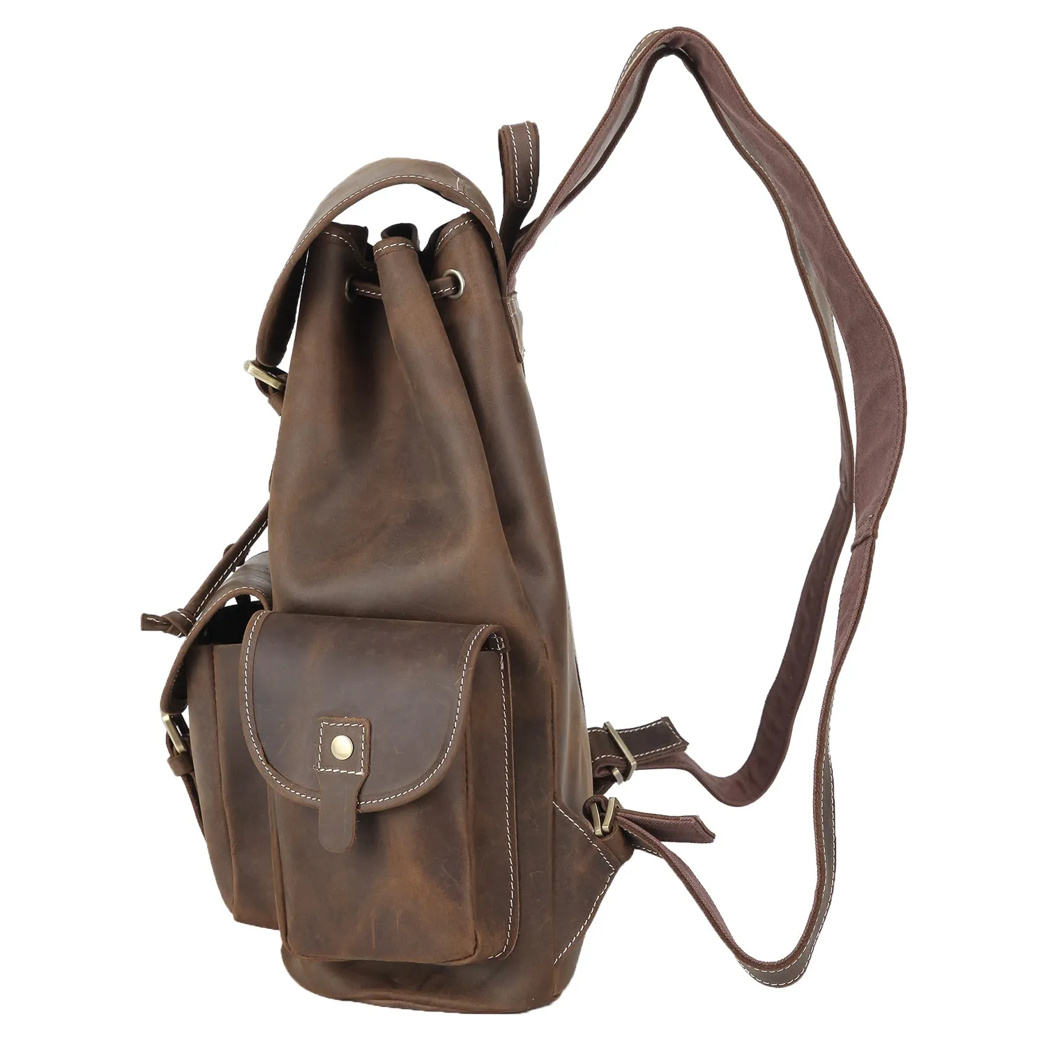 Polare Vintage Full Grain Leather Rucksack Backpack Casual Travel Satchel Bag Daypack for Men Women