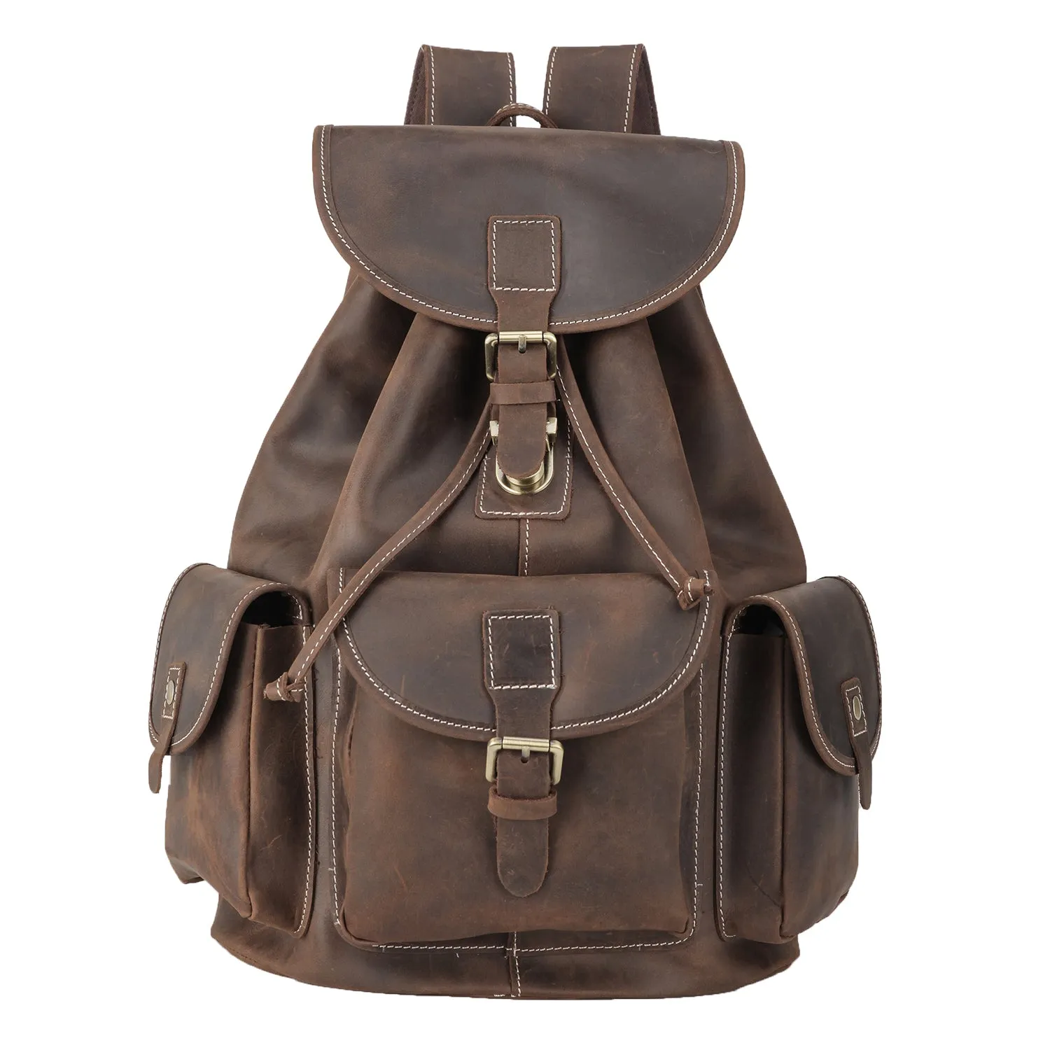 Polare Vintage Full Grain Leather Rucksack Backpack Casual Travel Satchel Bag Daypack for Men Women