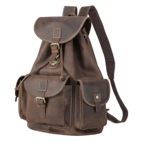 Polare Vintage Full Grain Leather Rucksack Backpack Casual Travel Satchel Bag Daypack for Men Women