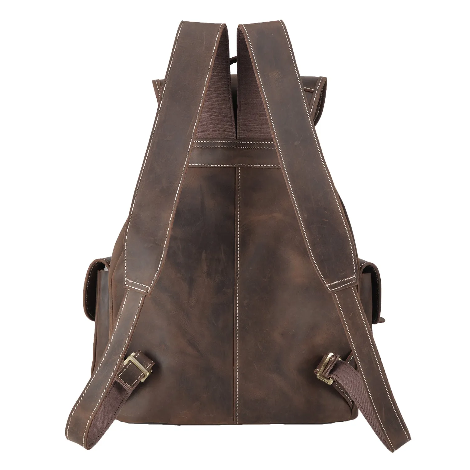 Polare Vintage Full Grain Leather Rucksack Backpack Casual Travel Satchel Bag Daypack for Men Women