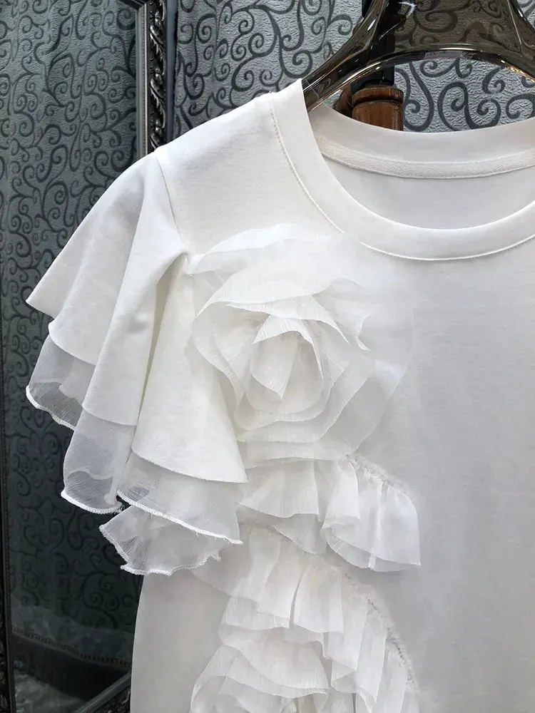 Pre Order:  3D Flower Ruffled Edge Short Sleeve T-Shirt