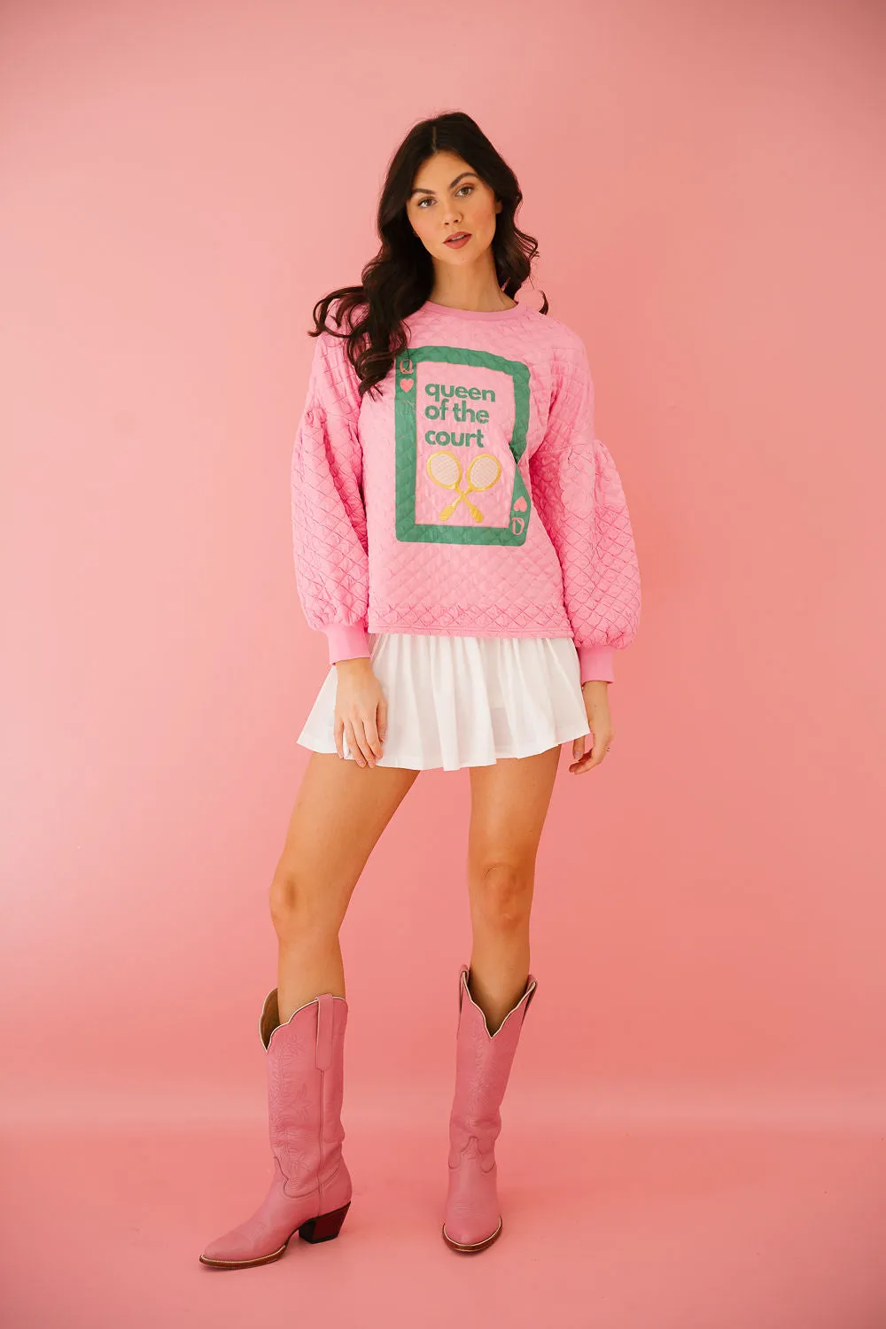 QUEEN OF THE COURT PINK QUILTED PULLOVER