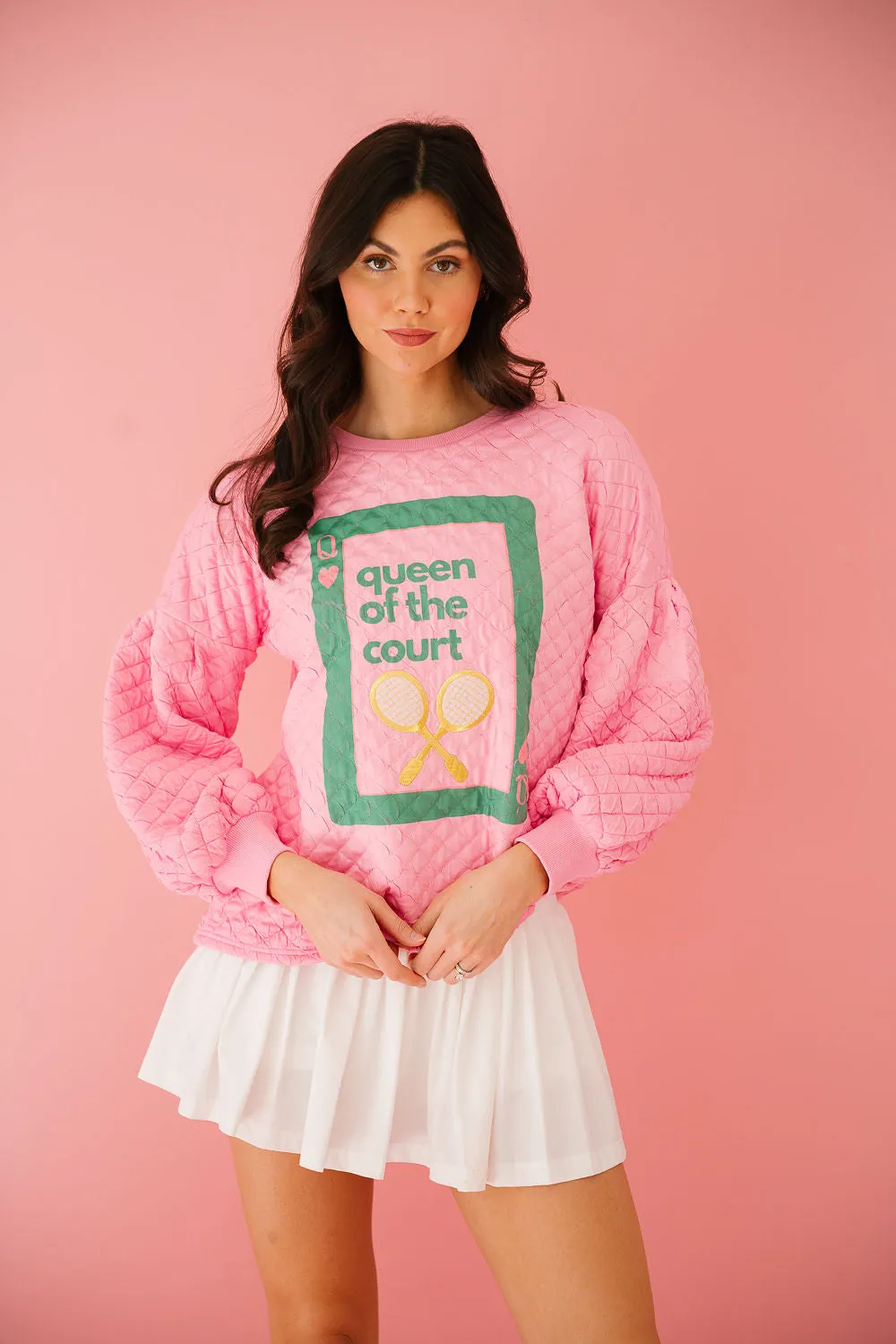 QUEEN OF THE COURT PINK QUILTED PULLOVER