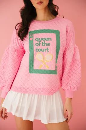 QUEEN OF THE COURT PINK QUILTED PULLOVER