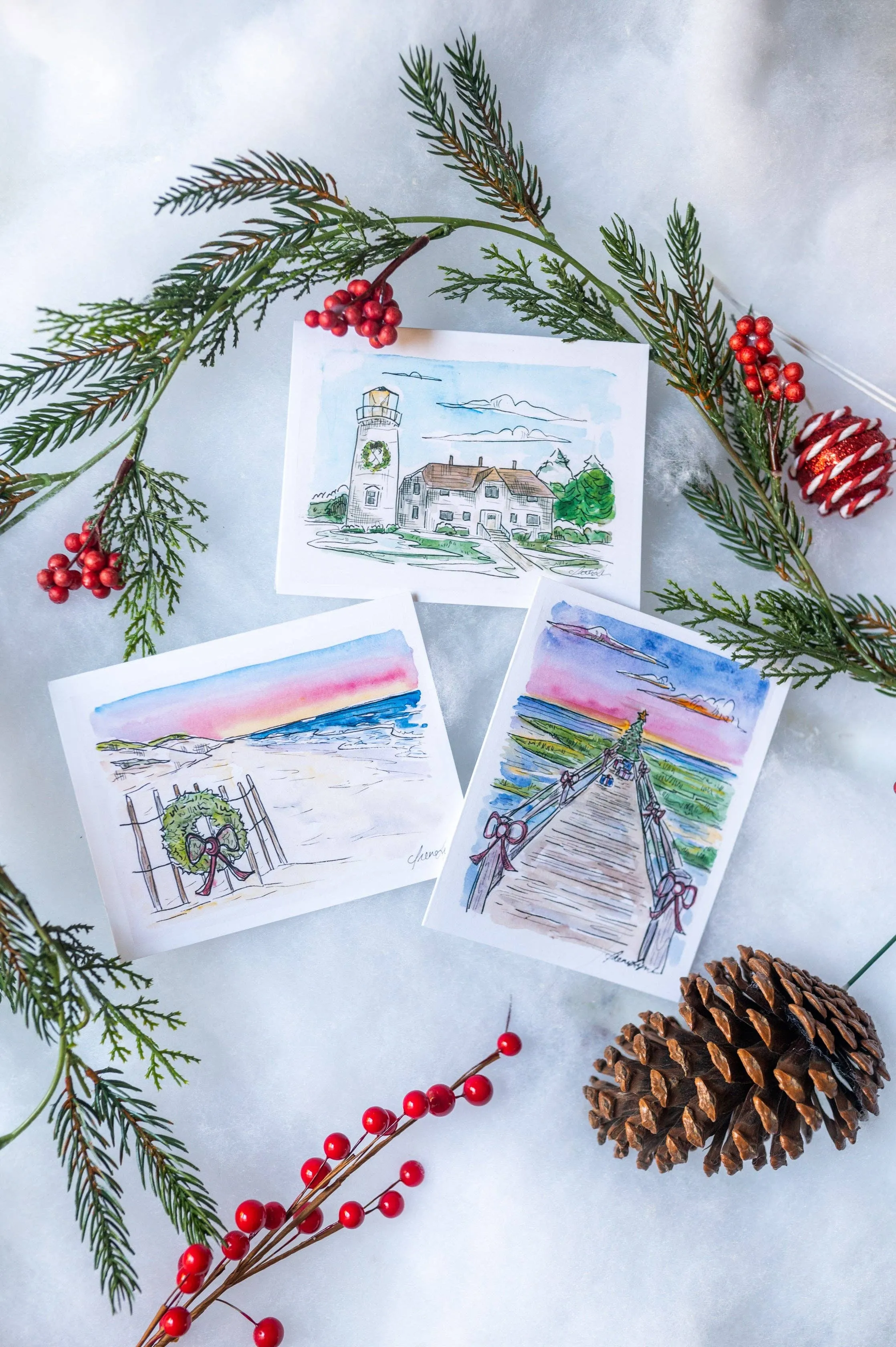 "Christmas on the Cape" 12 Holiday Card Box Set