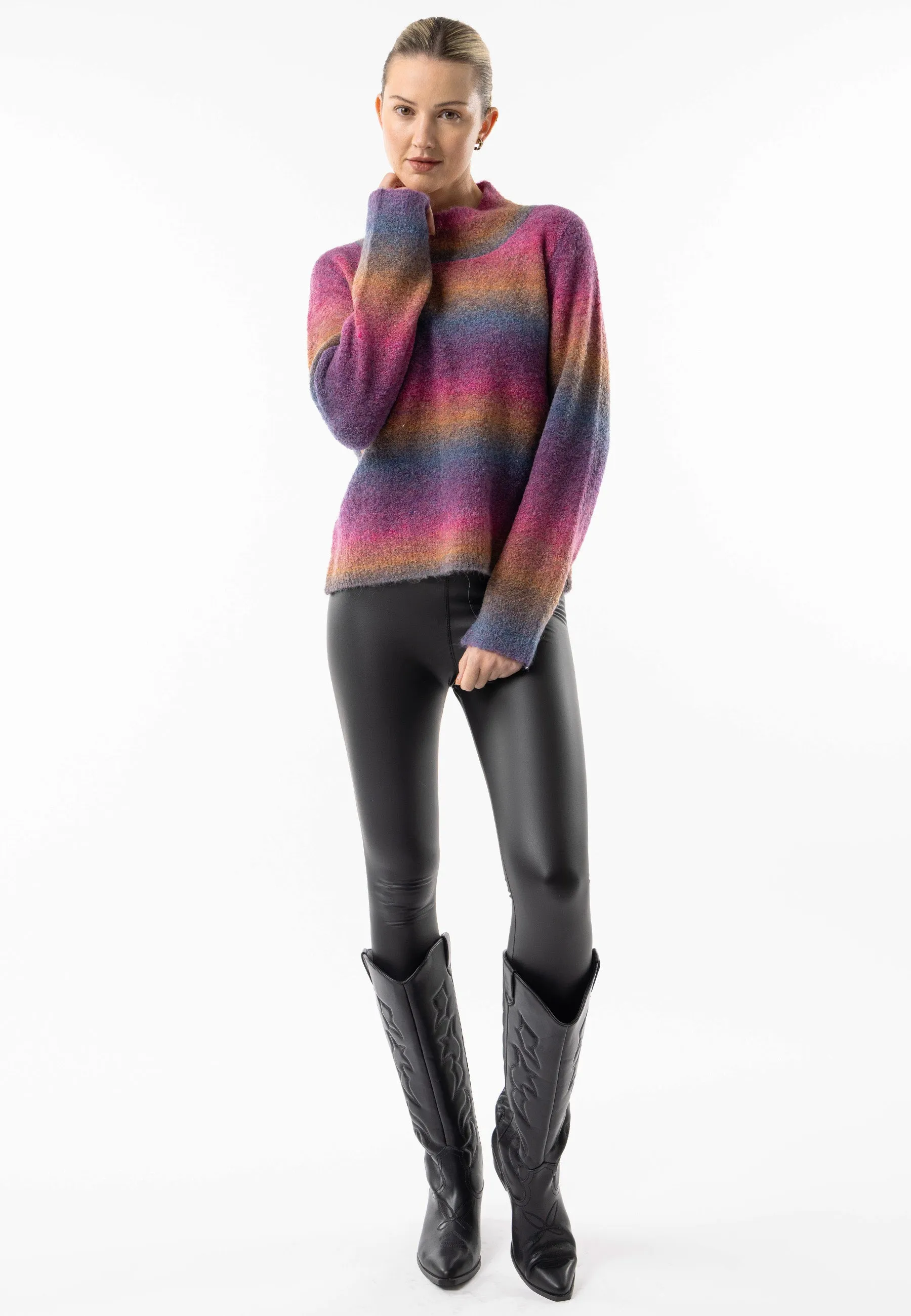 Rainbow Ombre Mock Neck Jumper