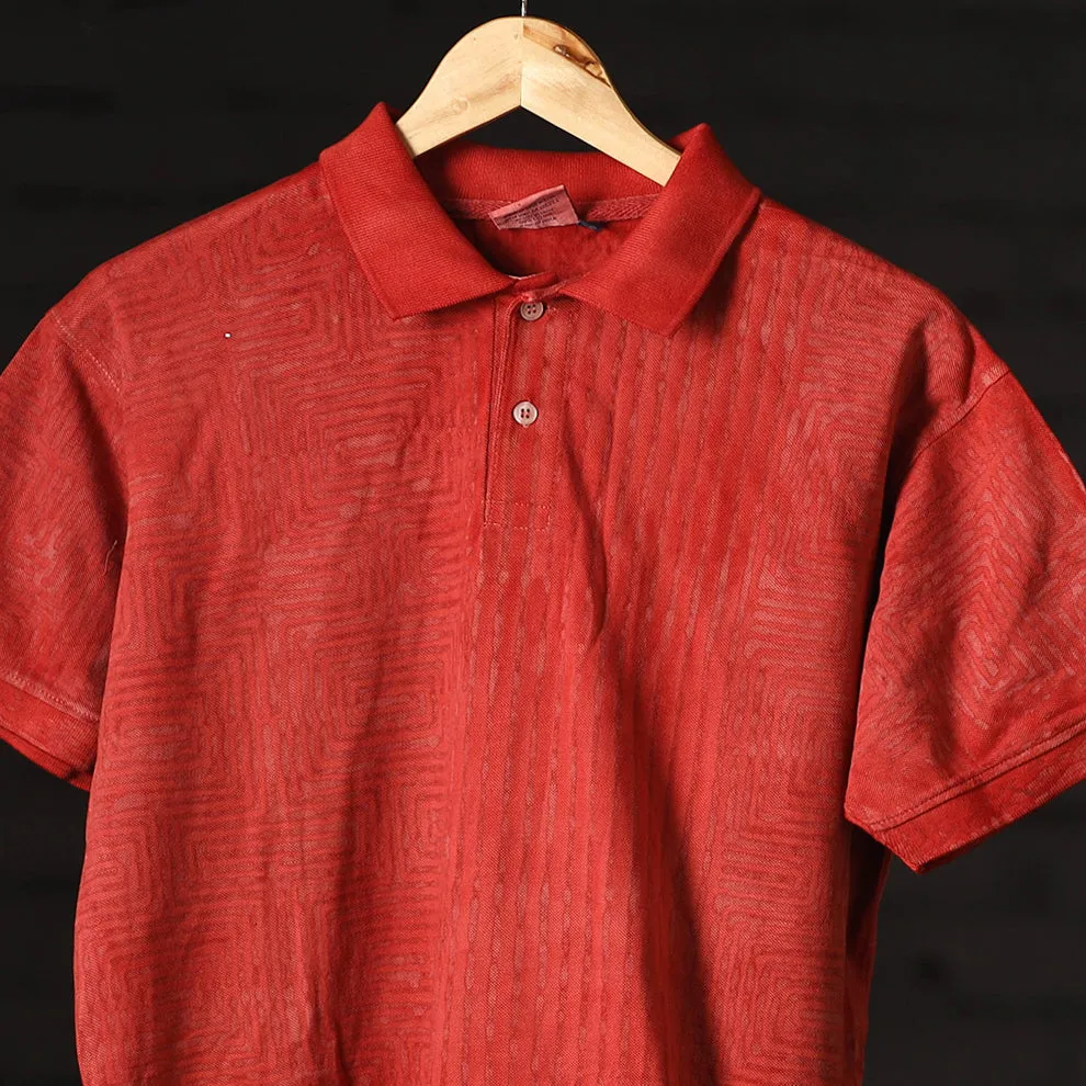 Red - Bindaas Natural Dyed Art Block Print Unisex Polo Collar T-shirt in Cotton