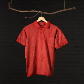 Red - Bindaas Natural Dyed Art Block Print Unisex Polo Collar T-shirt in Cotton