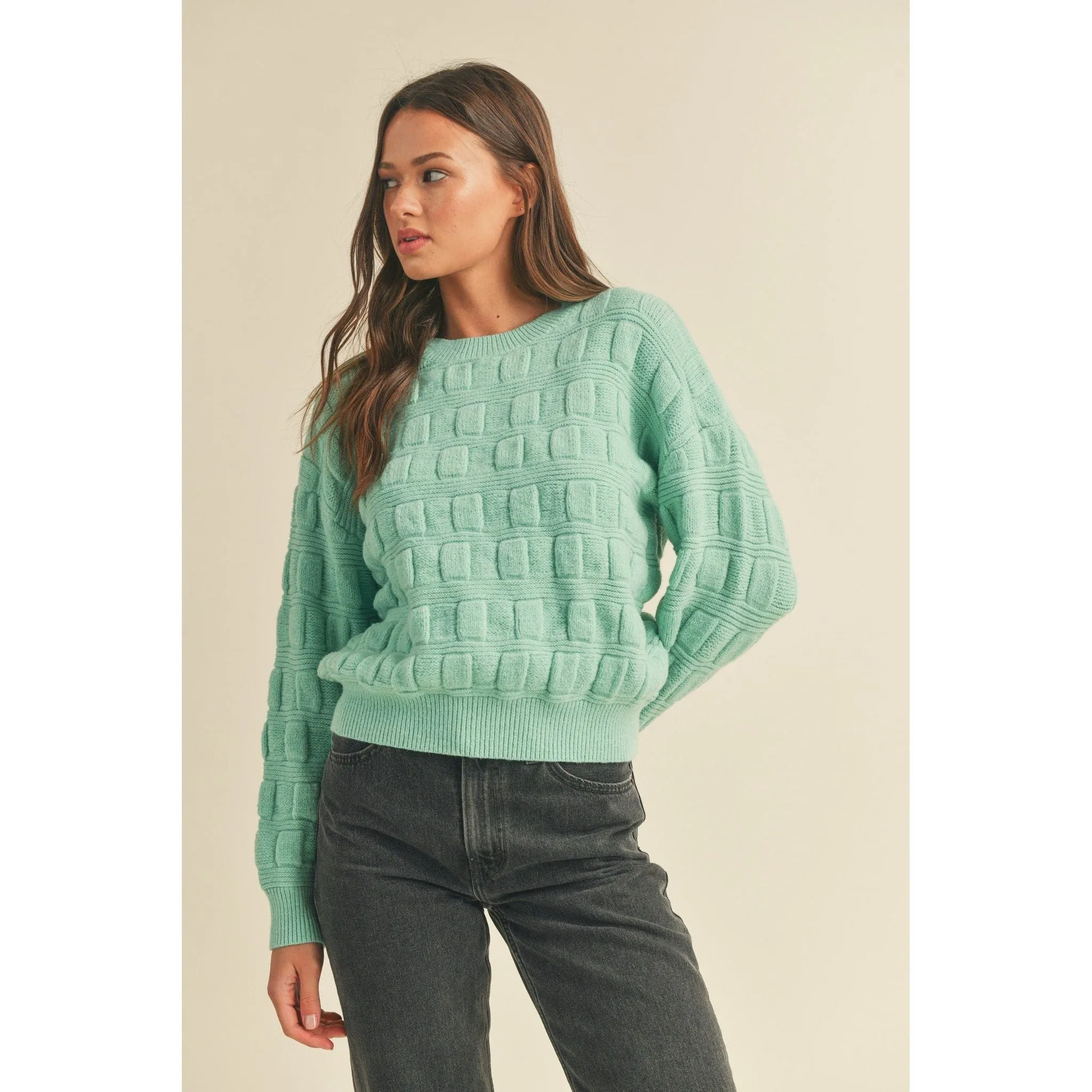 Rosemary Green Round Neck Sweater Top