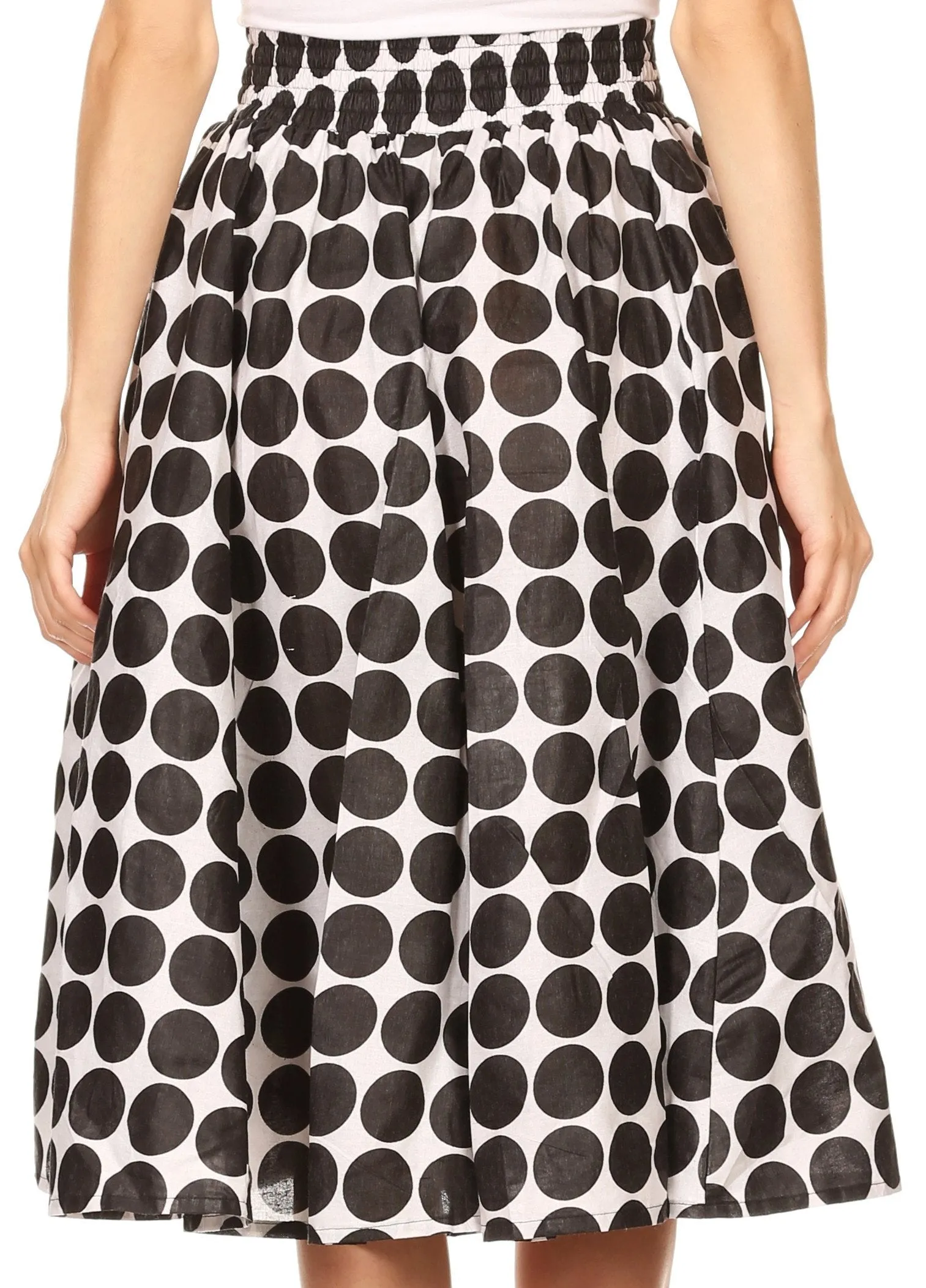 Sakkas Mahina Wax Print Polka Dot Full Circle Elastic Waist Midi Skirt