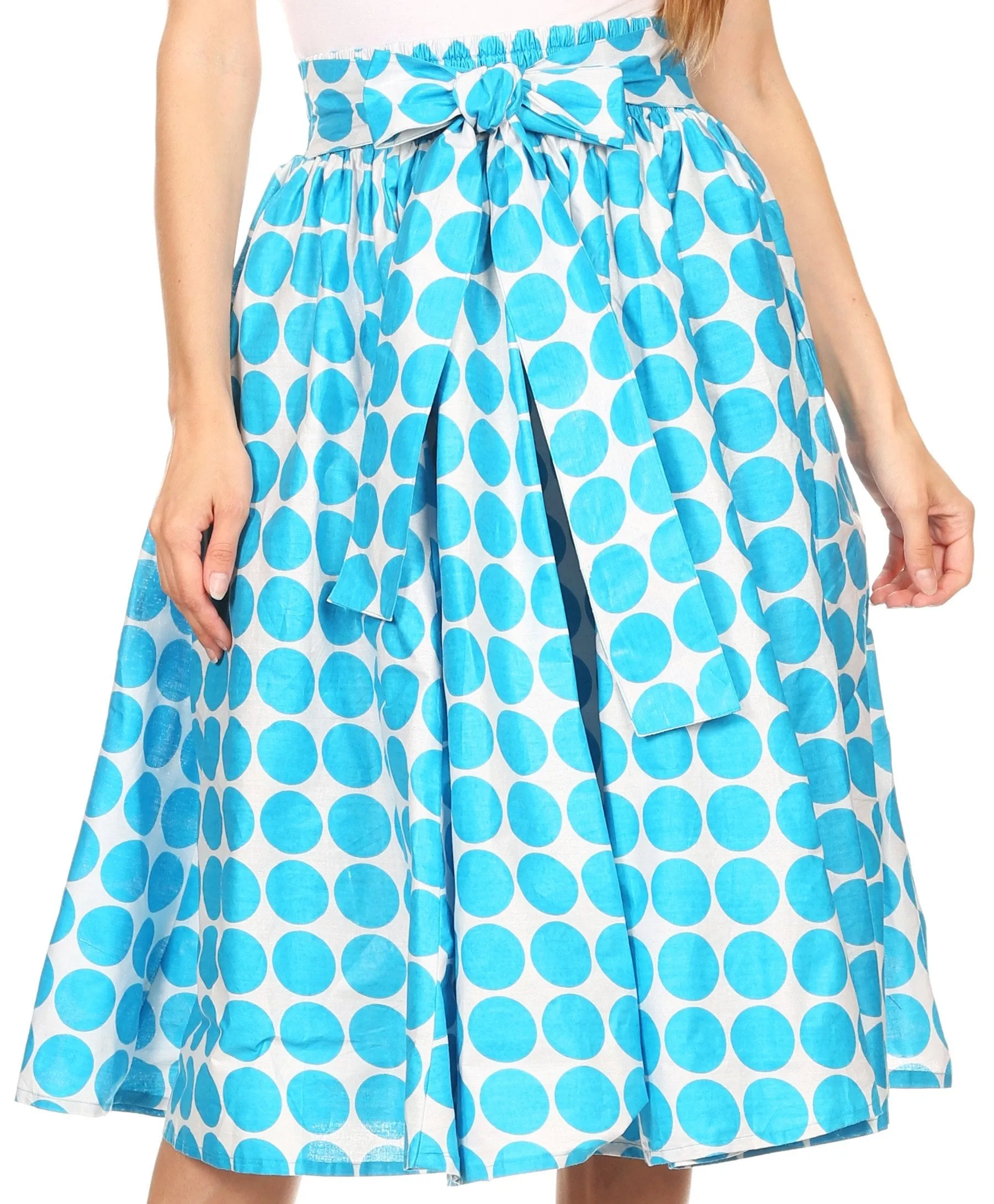 Sakkas Mahina Wax Print Polka Dot Full Circle Elastic Waist Midi Skirt