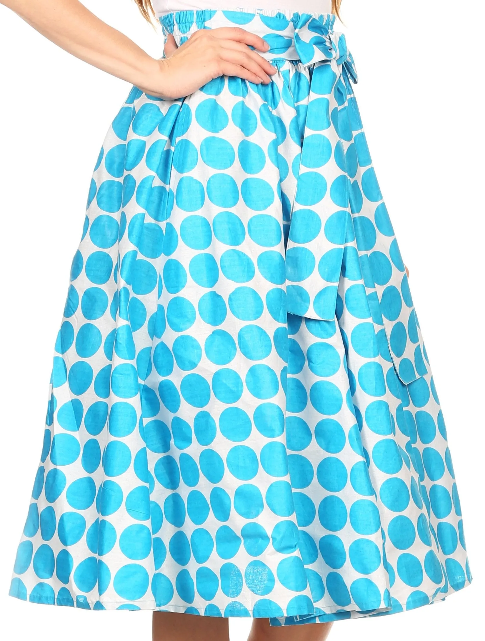 Sakkas Mahina Wax Print Polka Dot Full Circle Elastic Waist Midi Skirt