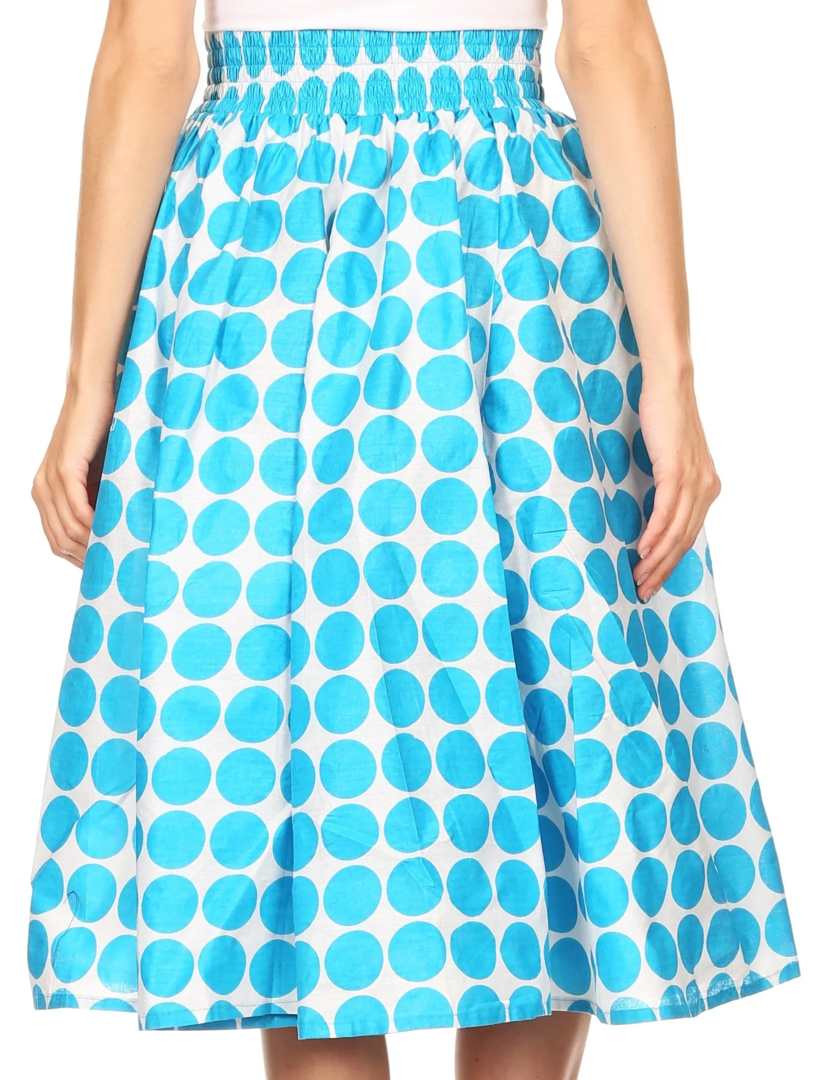 Sakkas Mahina Wax Print Polka Dot Full Circle Elastic Waist Midi Skirt