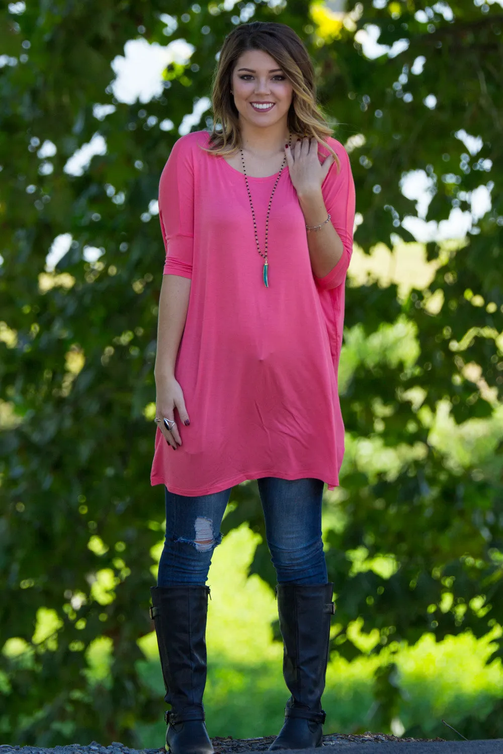 SALE-The Perfect Piko Half Sleeve Tunic-Coral