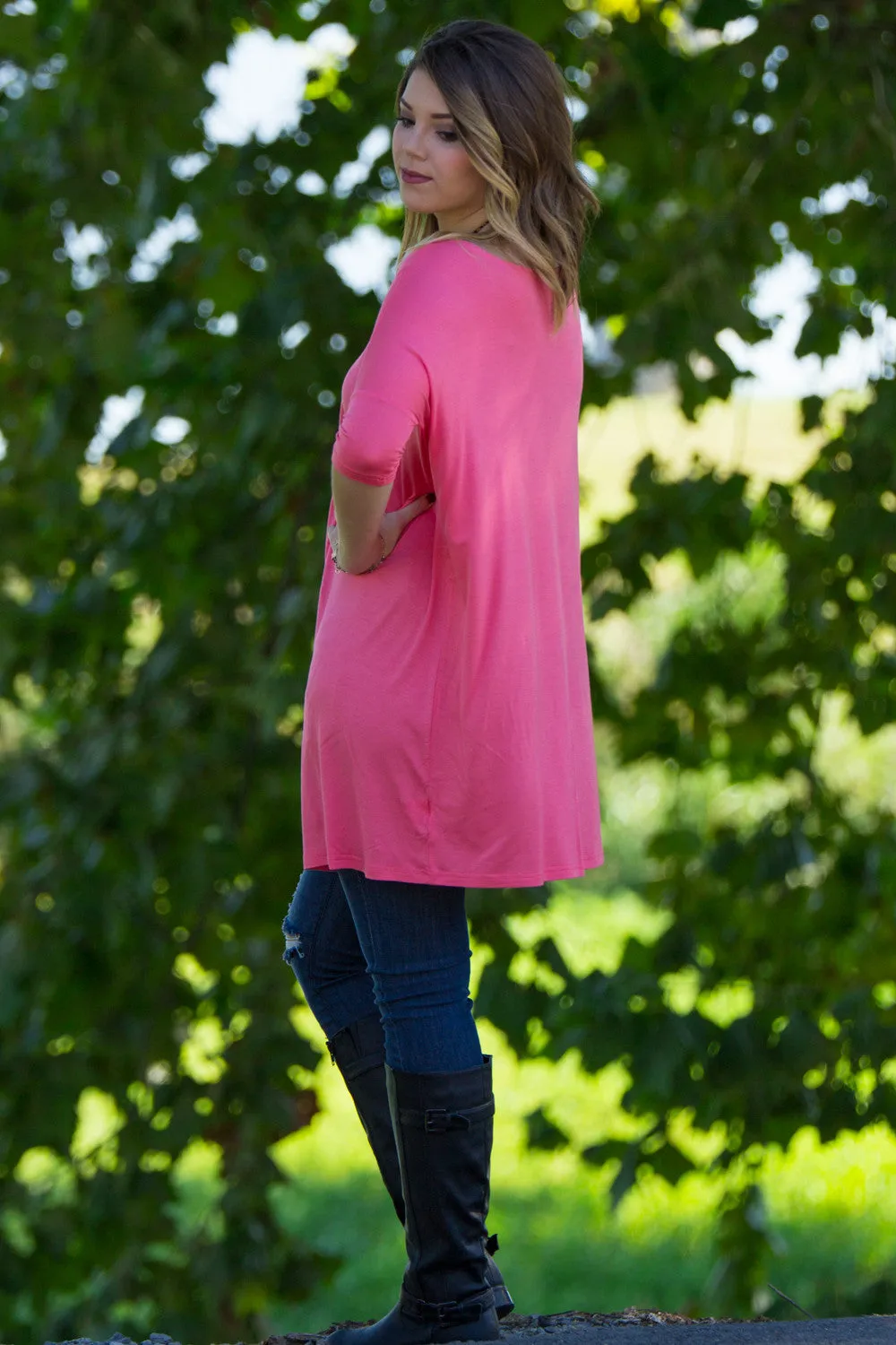 SALE-The Perfect Piko Half Sleeve Tunic-Coral