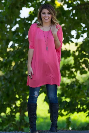 SALE-The Perfect Piko Half Sleeve Tunic-Coral