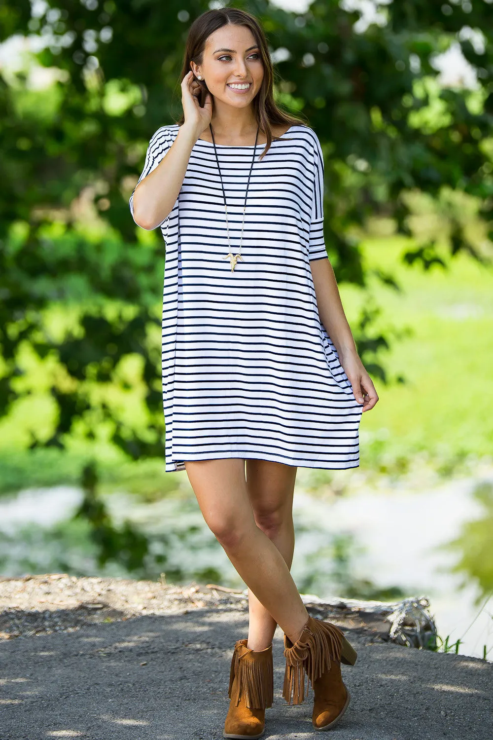 SALE-The Perfect Piko Half Sleeve Tunic-White/Black