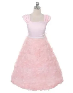 Satin Bodice and Ruffled Rosette Skirt with Beaded Belt - Pink