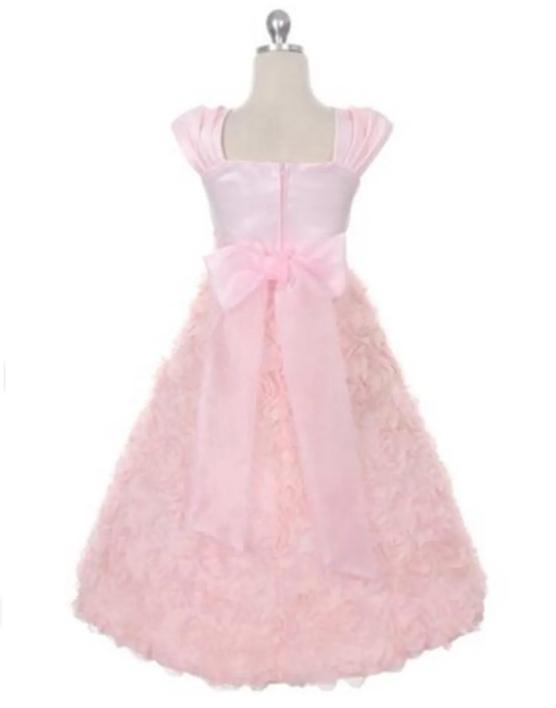 Satin Bodice and Ruffled Rosette Skirt with Beaded Belt - Pink