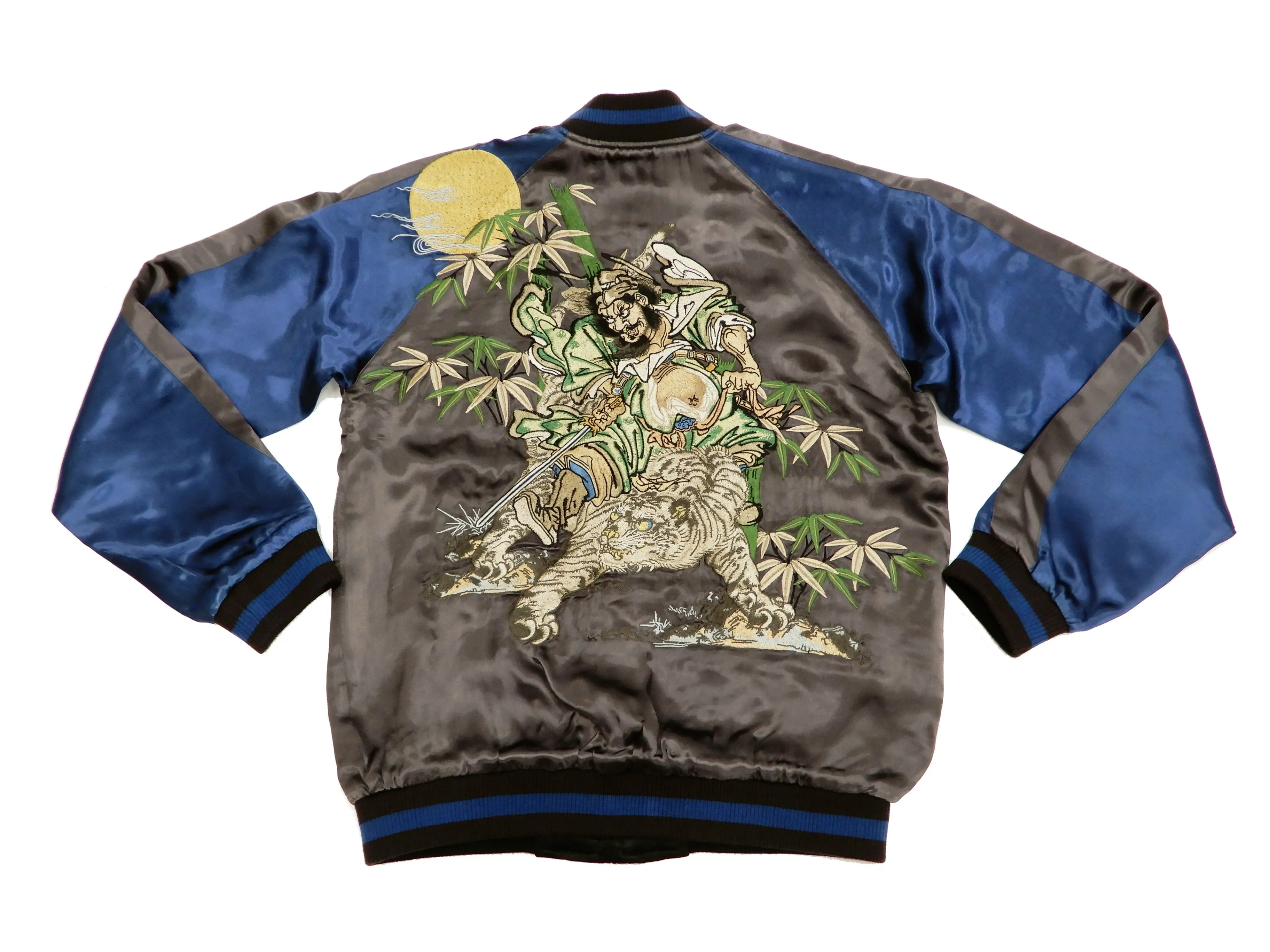 Satori Script Men's Japanese Souvenir Jacket Shoki Sukajan GSJR-019 Charcoal-Gray/Navy