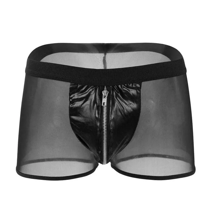 Sexy Mesh Zipper Style Men's Boxer Brief