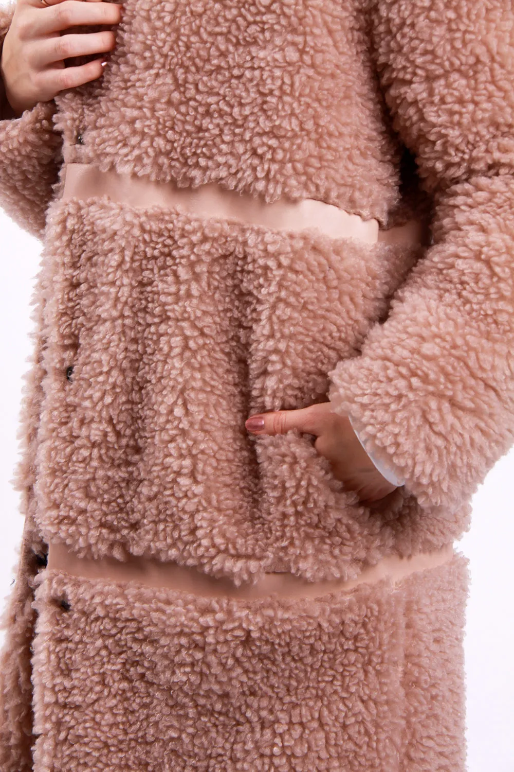 Shaggy Teddy Coat with PU Detail