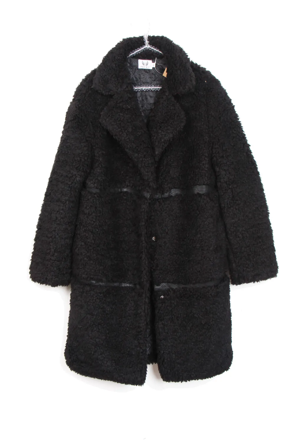 Shaggy Teddy Coat with PU Detail