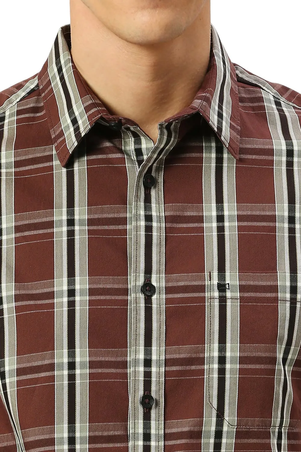 Slim Fit Cotton Cavalry Twill Checks Shirt