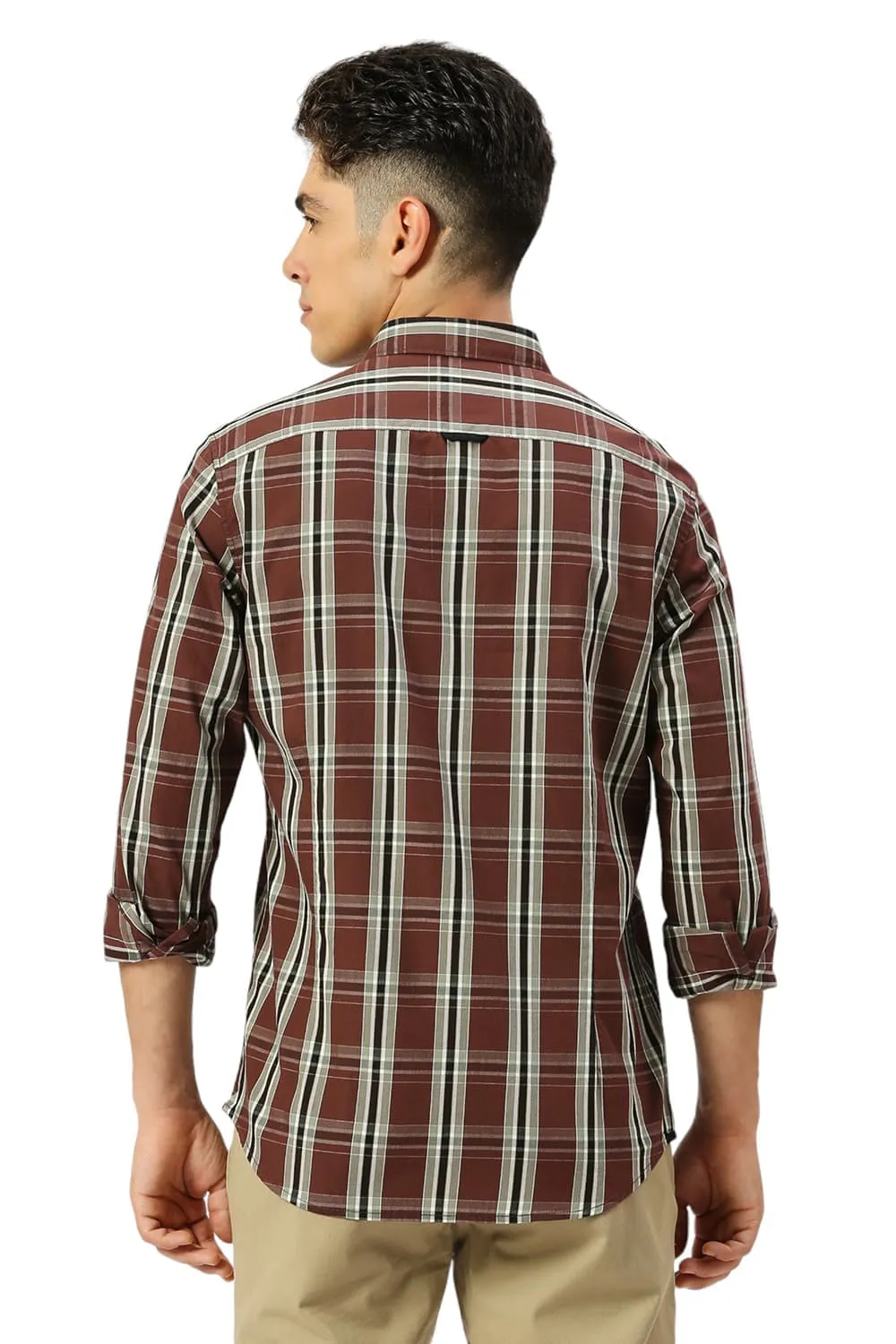 Slim Fit Cotton Cavalry Twill Checks Shirt