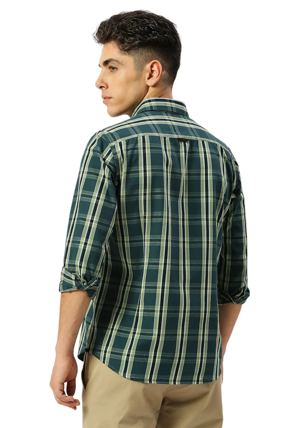 Slim Fit Cotton Cavalry Twill Checks Shirt