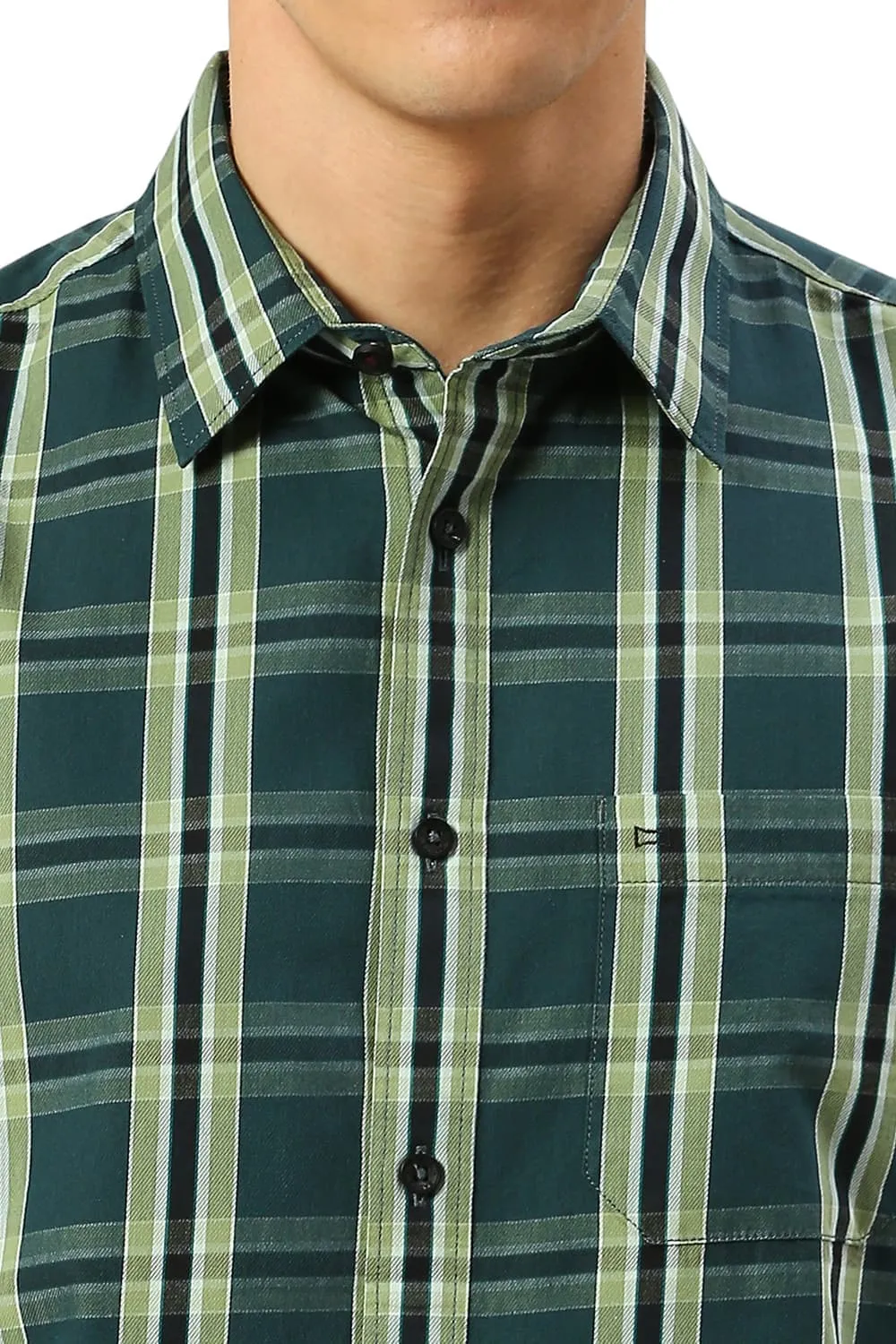 Slim Fit Cotton Cavalry Twill Checks Shirt