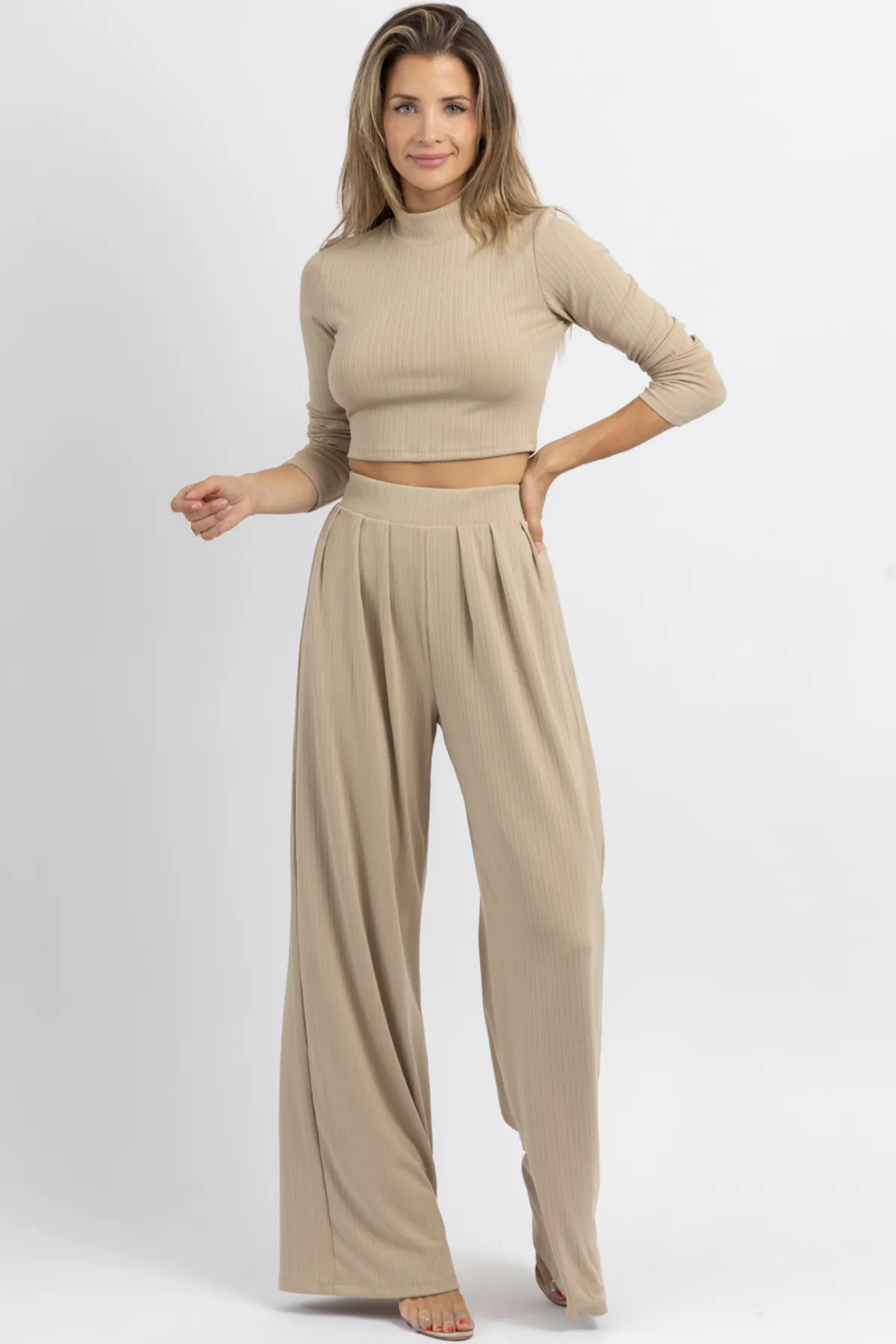 STEP OUT TAUPE PALAZZO PANT SET