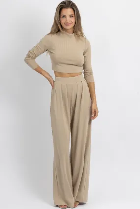 STEP OUT TAUPE PALAZZO PANT SET