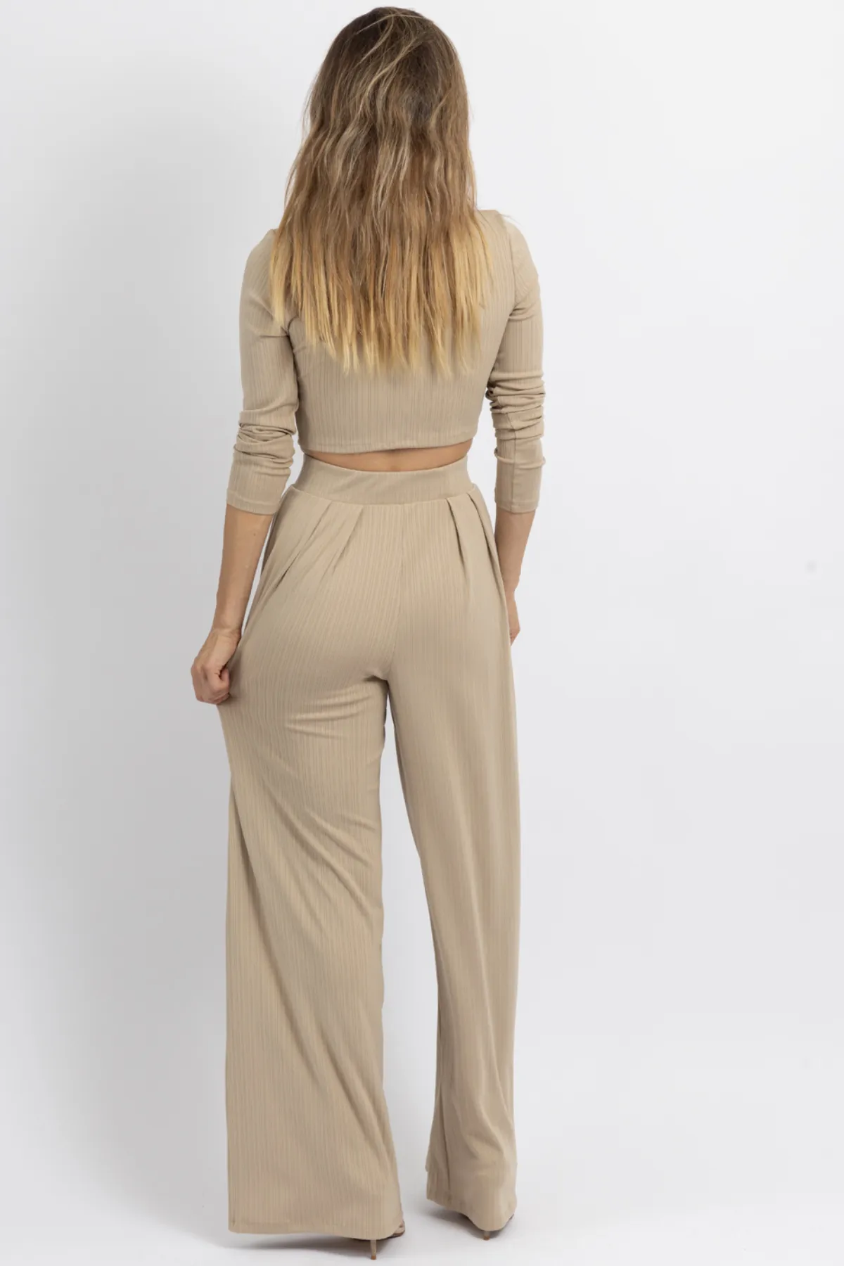 STEP OUT TAUPE PALAZZO PANT SET