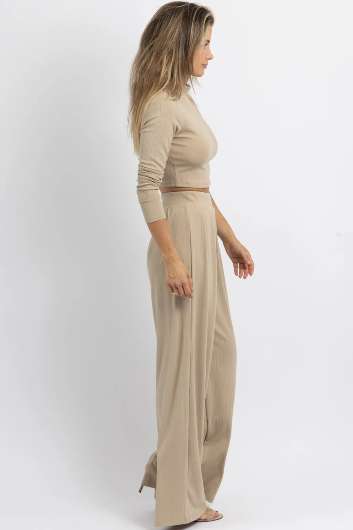 STEP OUT TAUPE PALAZZO PANT SET