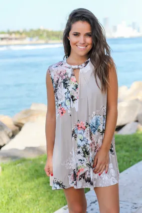 Stone Floral Swing Dress with Keyhole